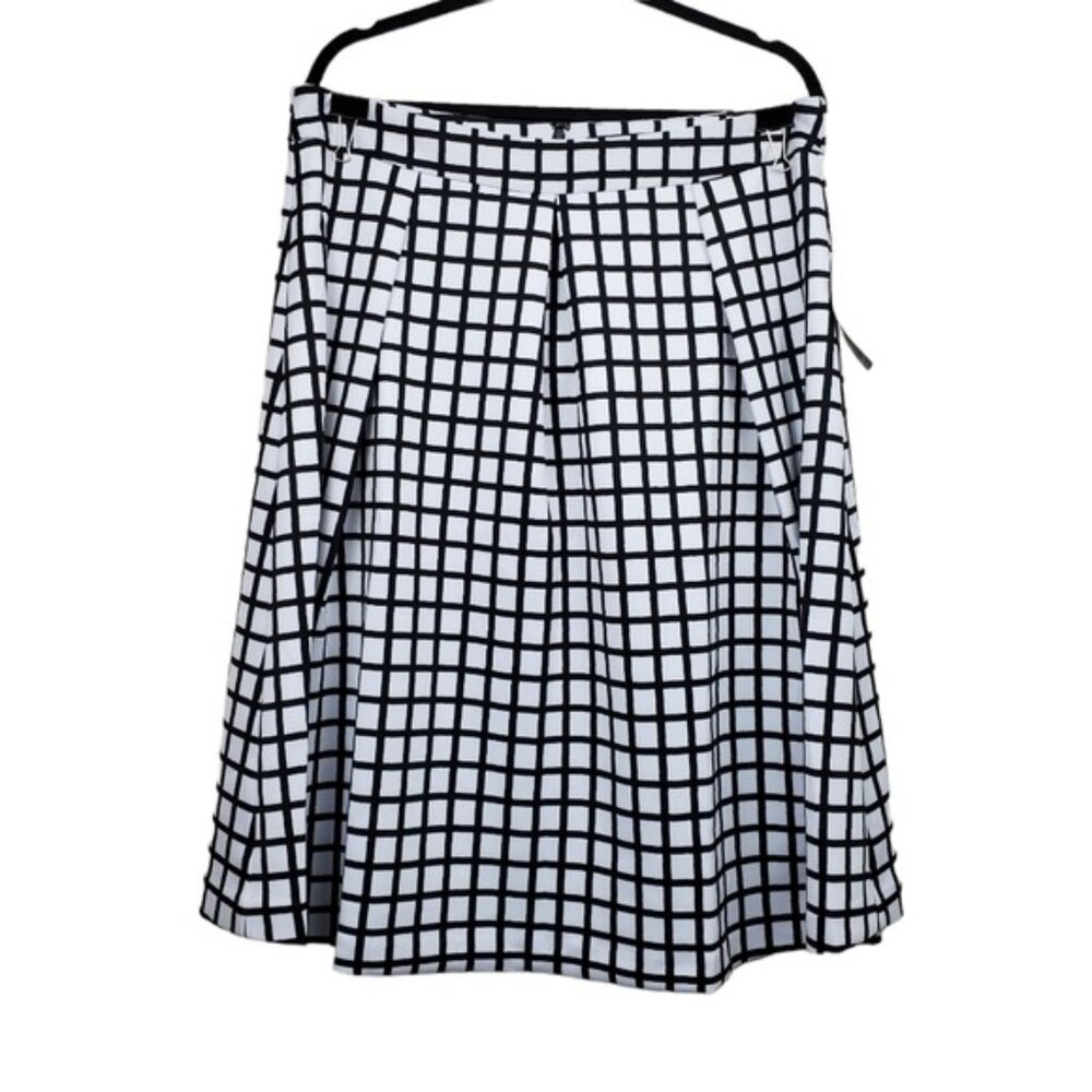 Eloquii Womens Black White Grid Check Scuba Pleated A-line Skirt Size 16 NWT